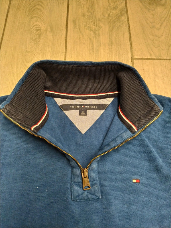 Tommy Hilfiger pullover vintage cotone mezza zip uomo tg S
