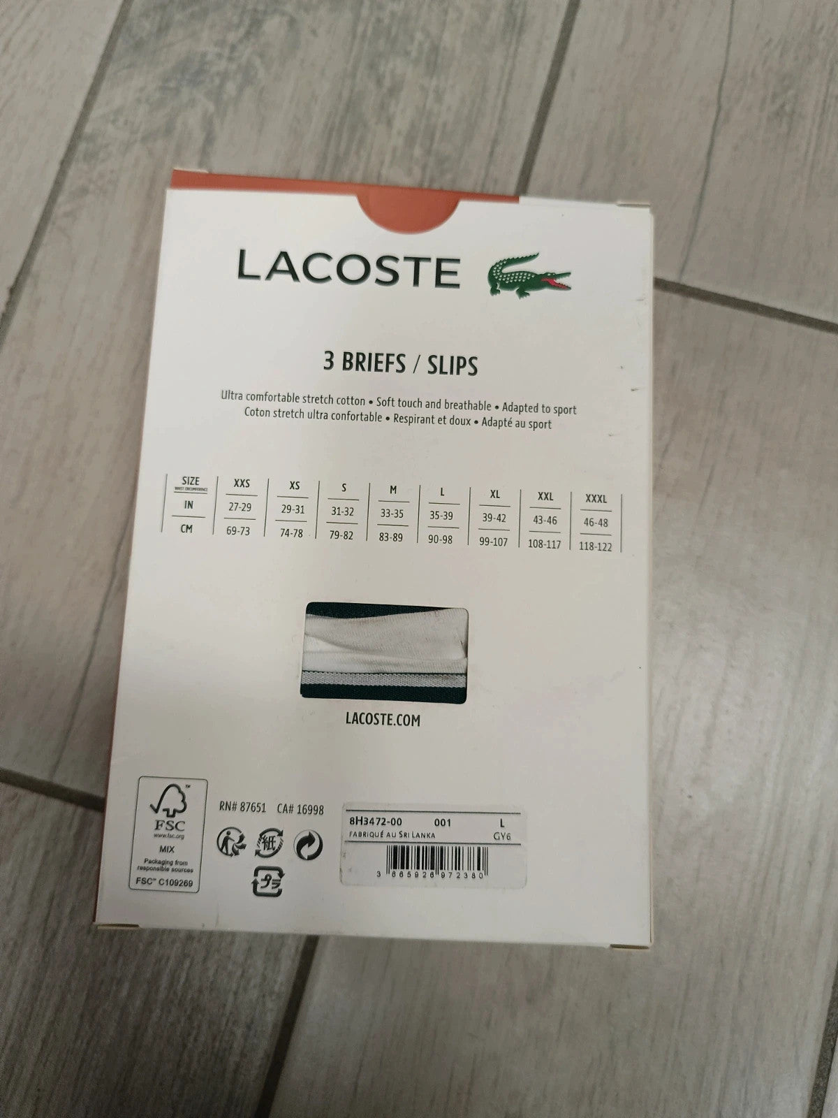 Lacoste 3 x Slip uomo bianche taglia L