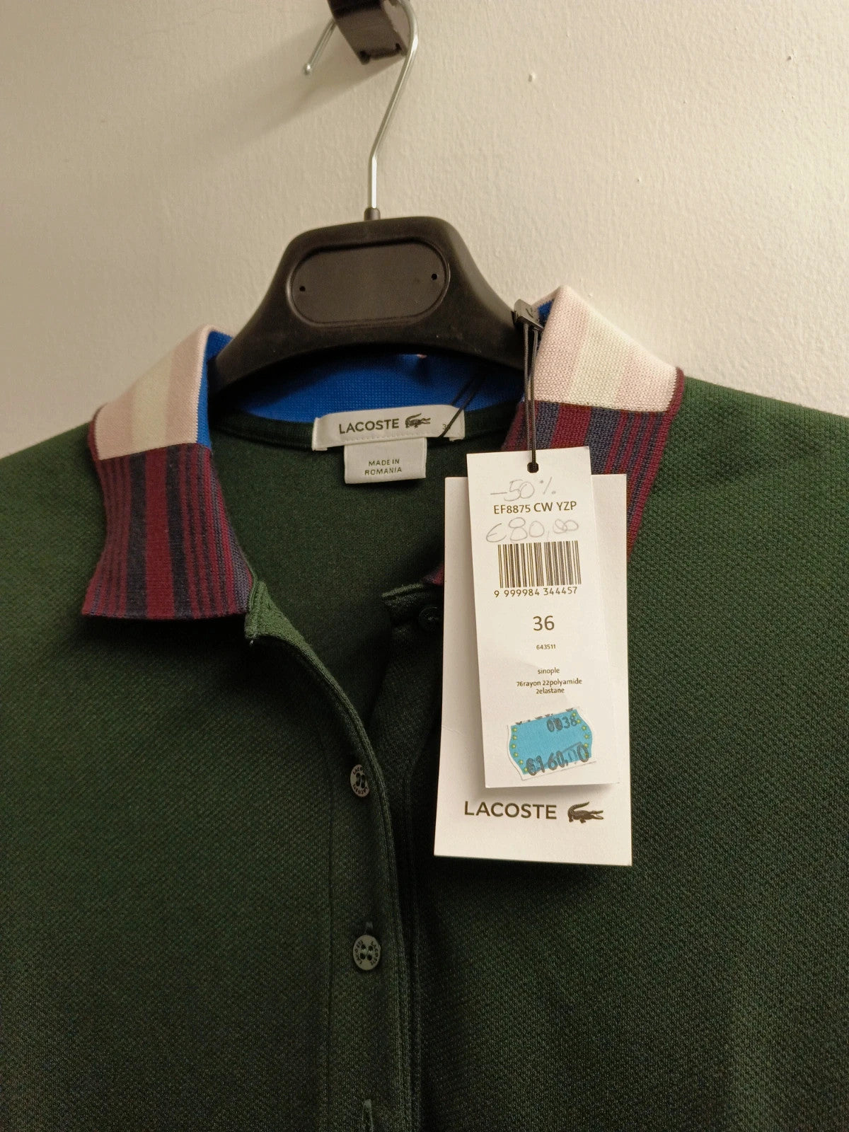 Lacoste vestito donna cotone taglia 38 / XS / IT 42