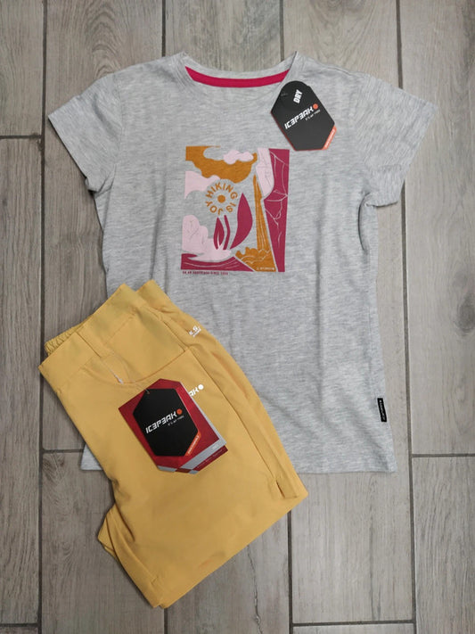 Icepeak set bambina junior jr t-shirt e bermuda montagna trekking 140 cm / 10 anni
