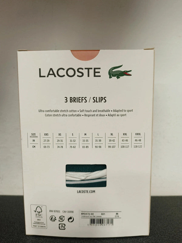 Lacoste 3pk slip uomo bianche cotone tg M